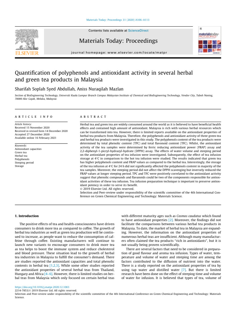 2.quantification of Polyphenols and Antioxidant Activity in Several ...