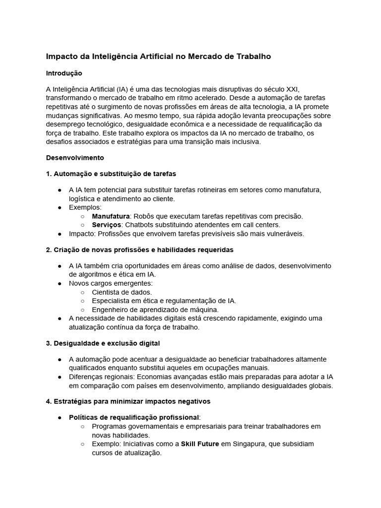 Impacto da IA no Trabalho e Desigualdade | PDF | Inteligência ...