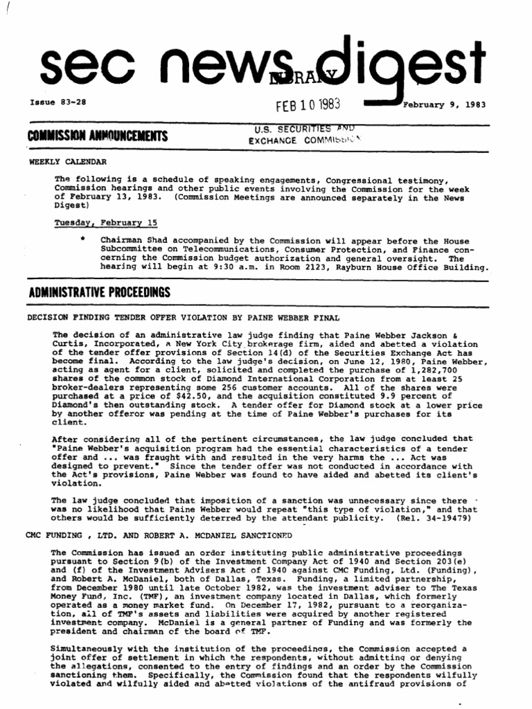 Dig 020983 | PDF | Securities (Finance) | Securities Act Of 1933