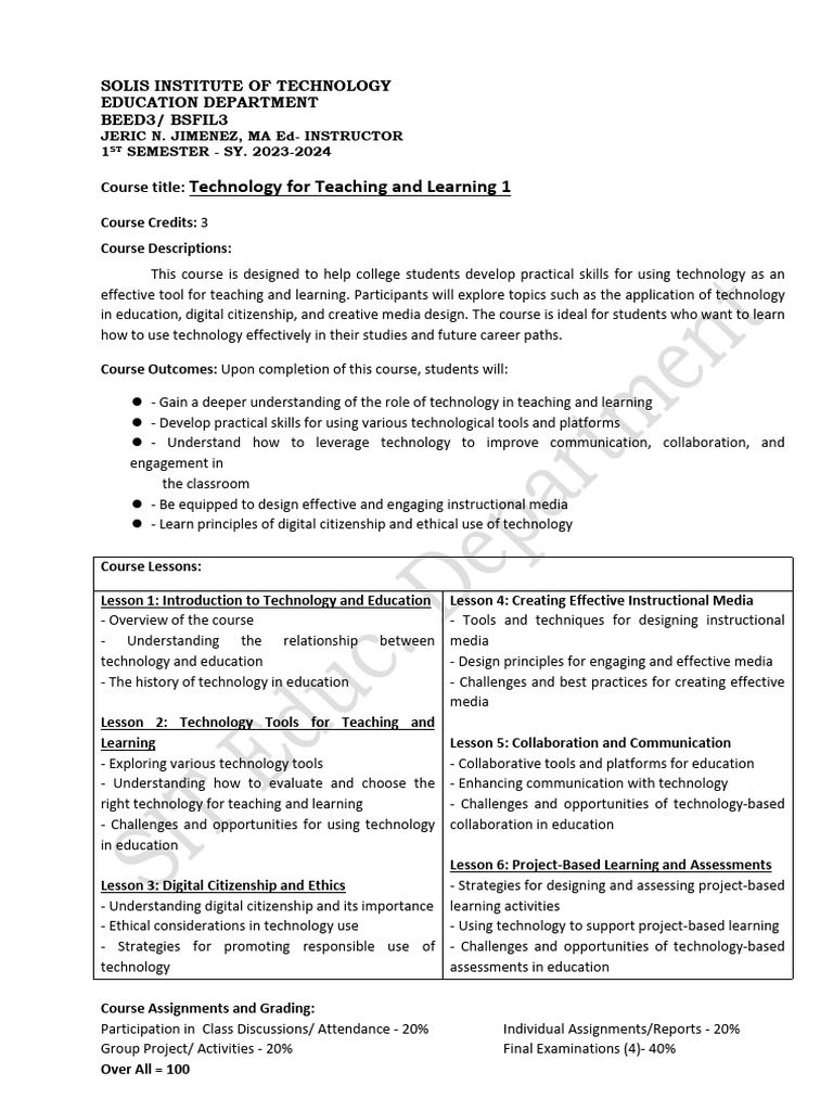 Technology for Teaching Course Overview | PDF | Project Based Learning ...