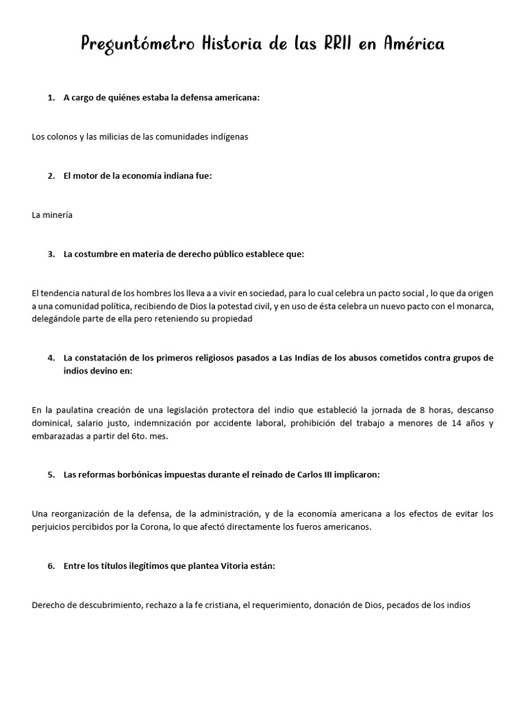 Preguntómetro Historia de Las RRII en América 2021 | PDF | Imperio ...