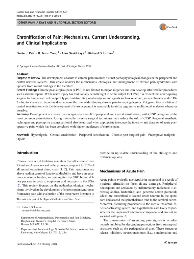 Chronic Pain Mechanisms & Management | PDF | Pain | Analgesic