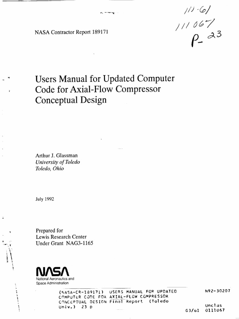 Users Manual for CSPAN Compressor Code | PDF | Turbine | Gas Technologies