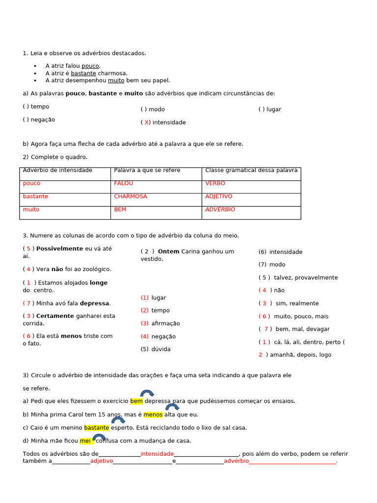 Atividades sobre Advérbios e Locuções | PDF | Advérbio | Linguística