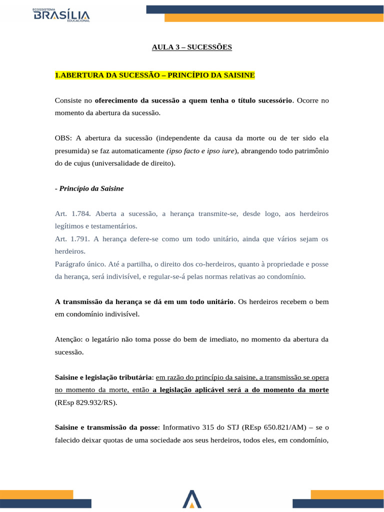 Abertura da Sucessão e Herança: Princípios Jurídicos | PDF | Testamento ...