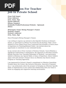Application For Teacher Job in Private School