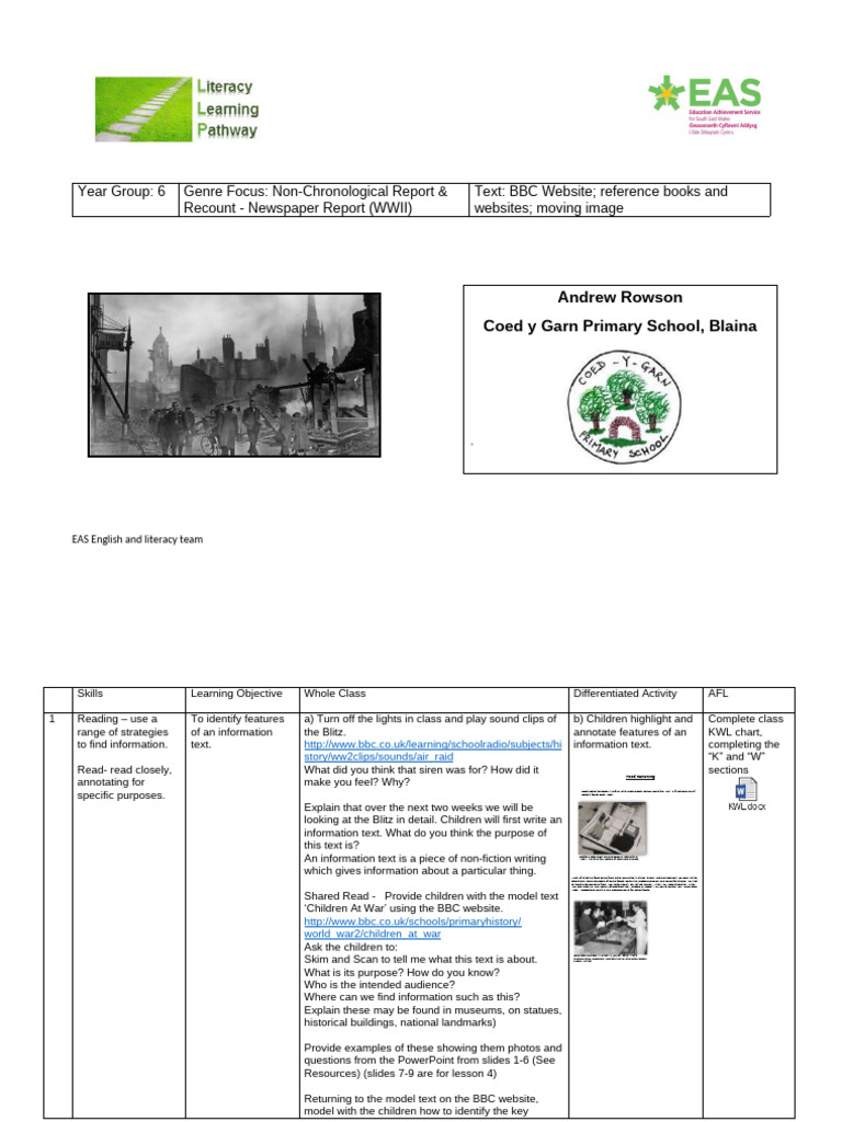 Y6 Non Chron Report The Blitz | PDF | The Blitz | Reading Comprehension