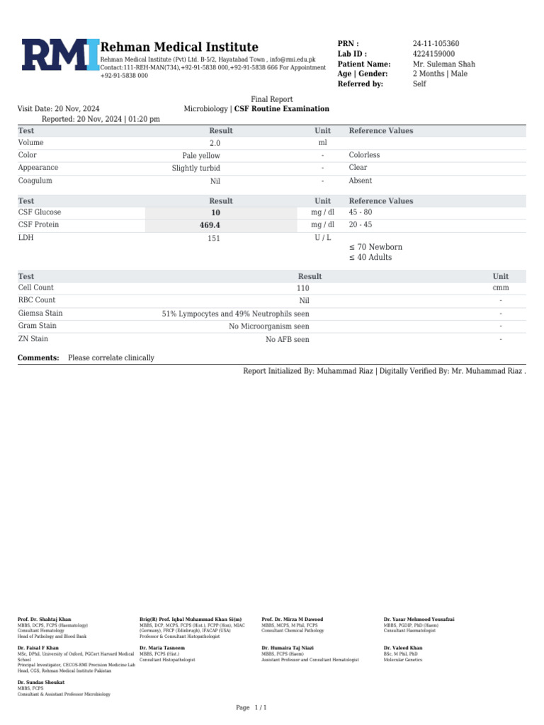 Rehman Medical Institute: Test Result Unit Reference Values | PDF ...