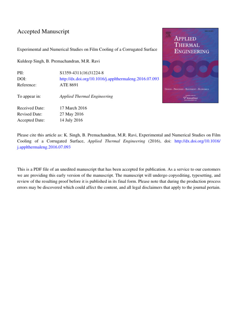 Film Cooling on Corrugated Surfaces | PDF | Vortices | Turbulence