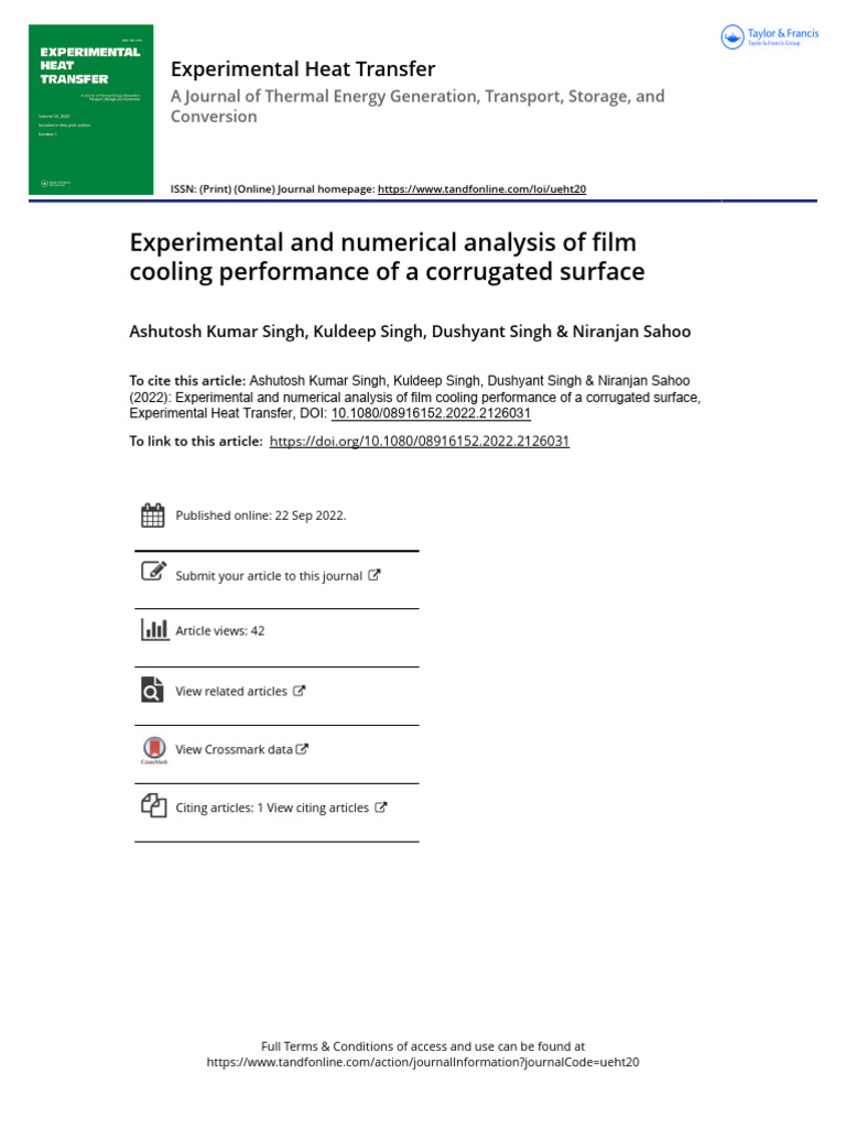 Film Cooling on Corrugated Surfaces | PDF | Gas Turbine | Engines