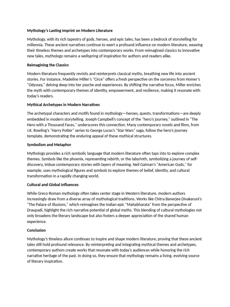 Influence of Mythology On Modern Literature | PDF | Hero | Narrative