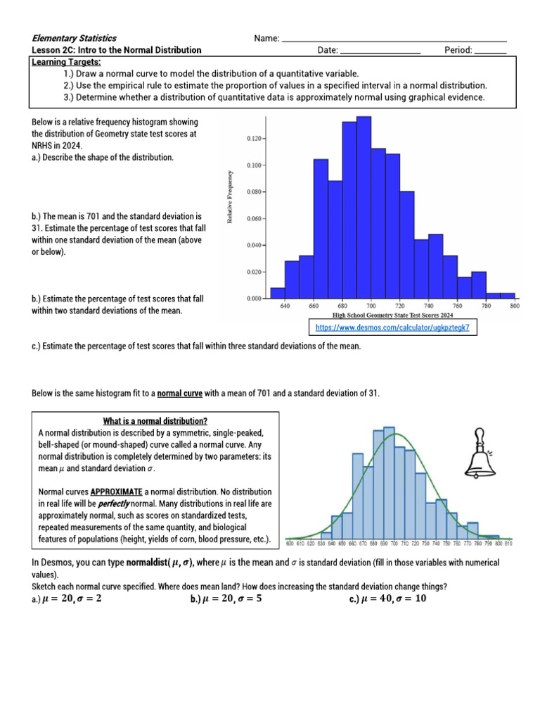 Lesson 2C Notes (Intro To Normal Distribution) | PDF