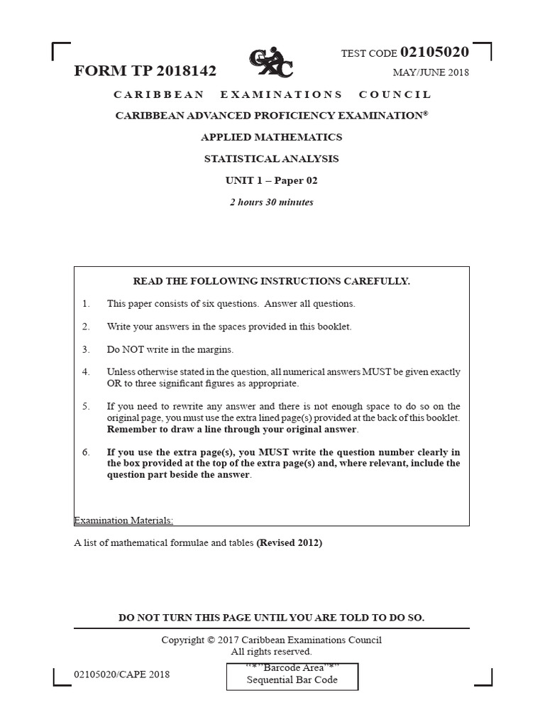 CAPE Applied Mathematics 2018 U1 P2 | PDF | Barcode