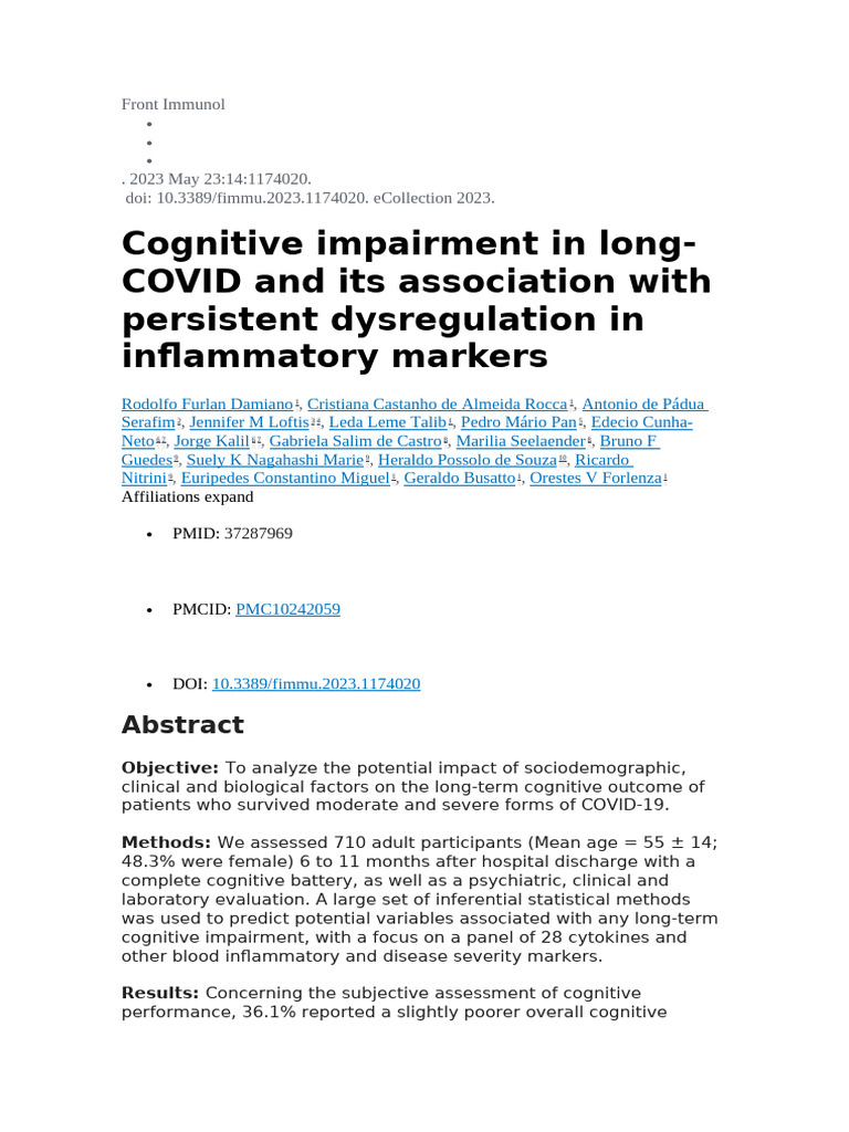 Cognitive Impairment in Long-COVID Study | PDF | Medicine | Causes Of Death