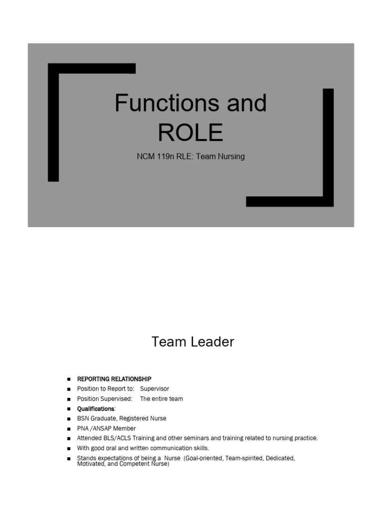 Team Nursing Function and Roles | PDF | Nursing | Patient