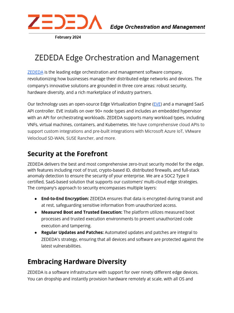ZEDEDA Executive Summary | PDF | Computer Security | Security