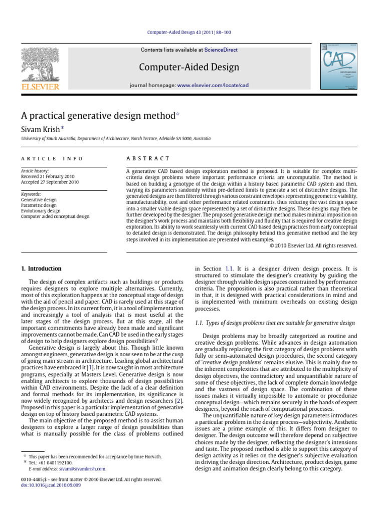 A Practical Generative Design Method 2011 Computer Aided Design | PDF ...