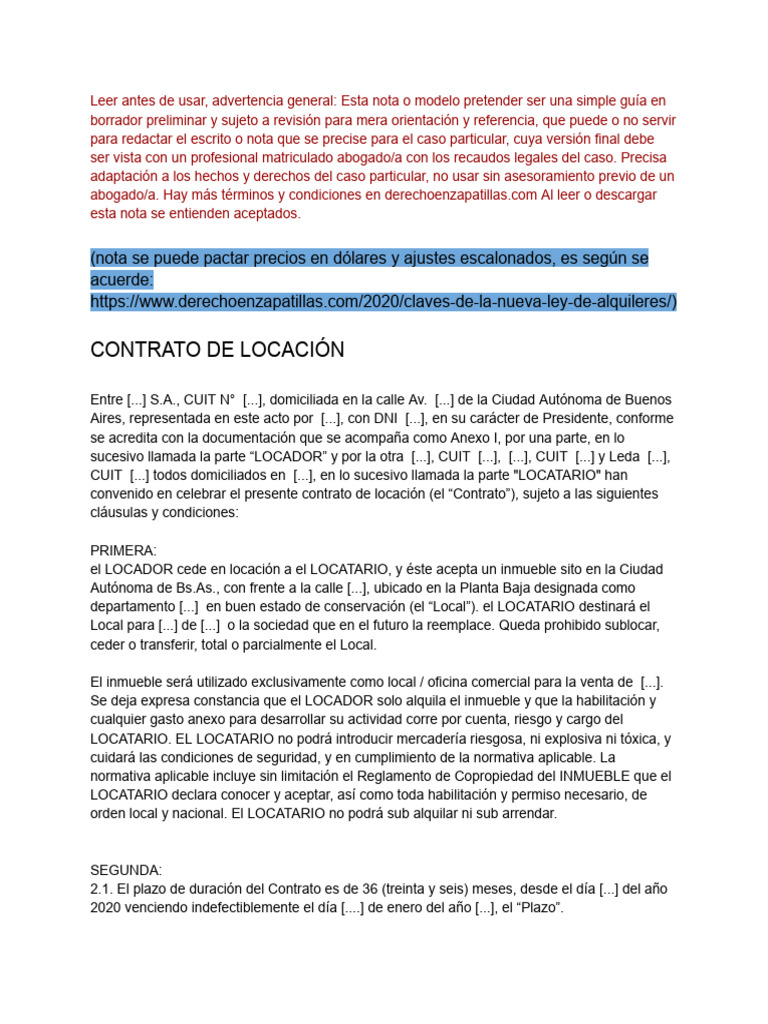 Modelo Patreon - Contrato de Locación Comercial - Local | PDF | Pagos ...