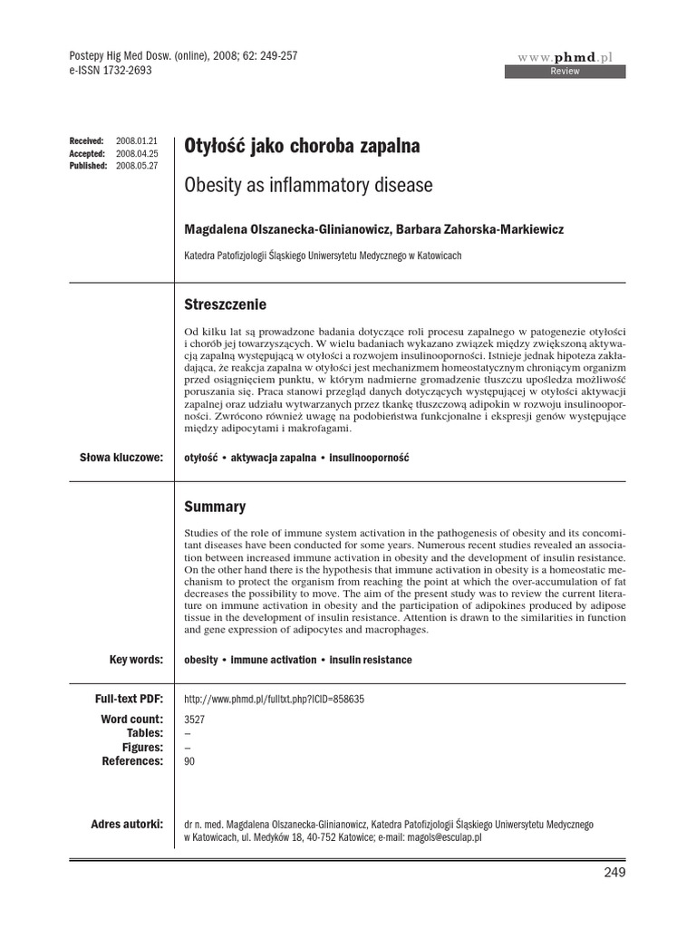 Otyłość Jako Choroba Zapalna - Leptyna | PDF