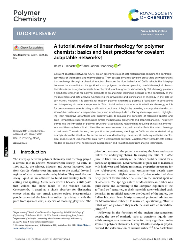 Linear Rheology for Polymer Chemists | PDF | Rheology | Elasticity ...