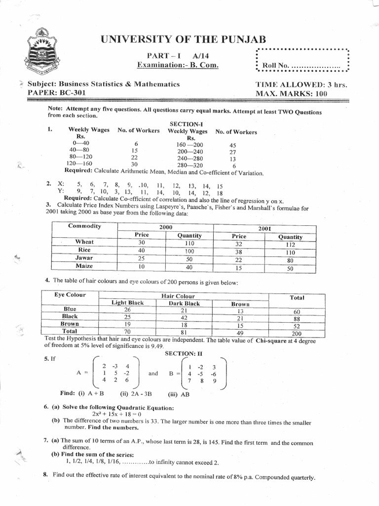 BC 301 PI Past Papers | PDF | Mean | Interest