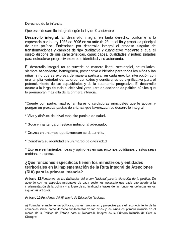 Desarrollo Integral de la Infancia en Colombia | PDF | Educación de la ...
