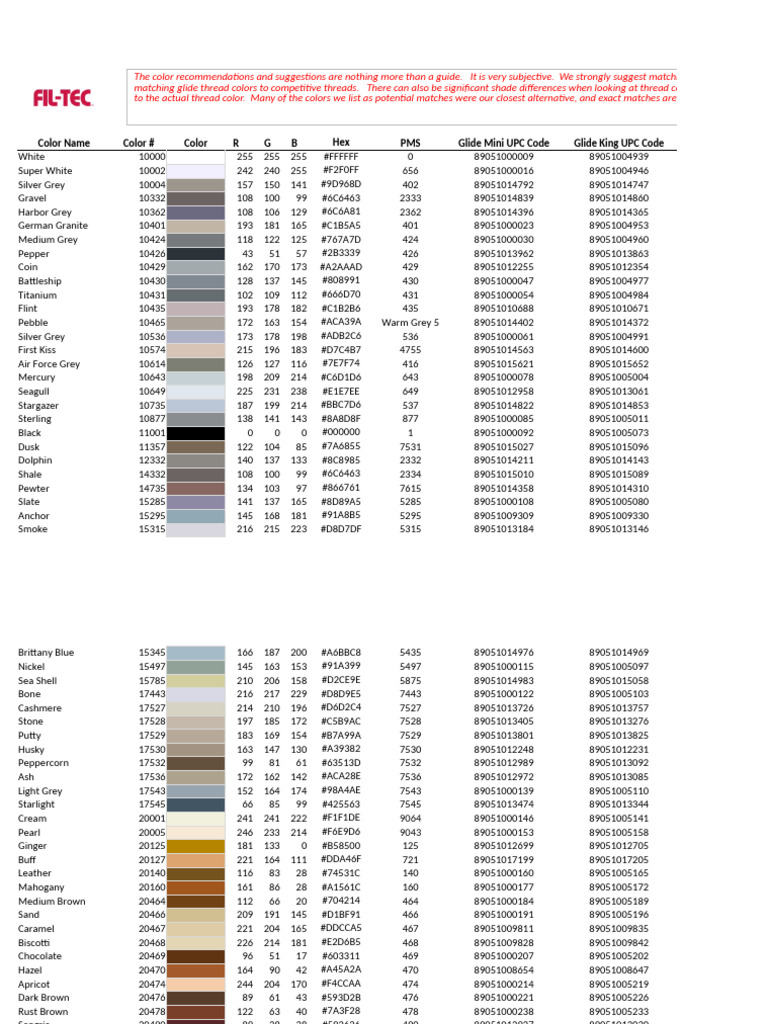 Glide Thread Color Conversion Chart | PDF