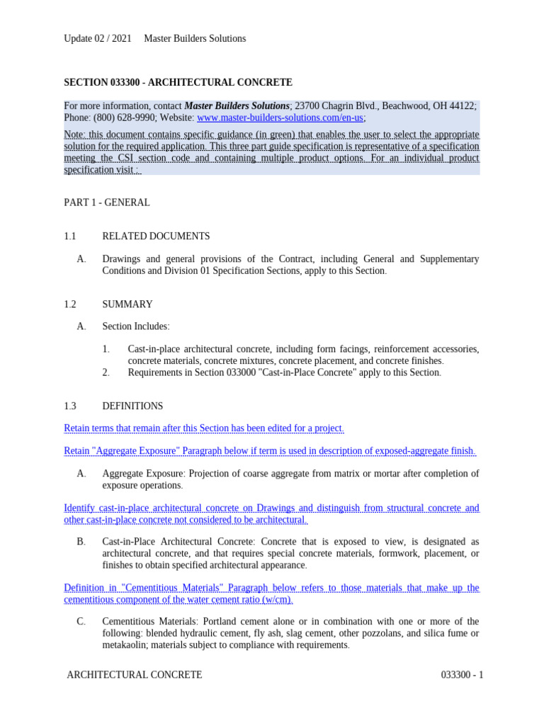 Architectural Concrete Specification 033300 | PDF | Concrete | Cement