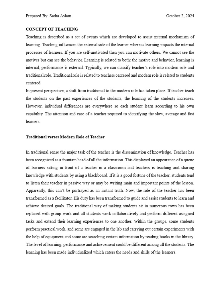 Teaching Concepts: Roles and Phases | PDF | Teachers | Learning