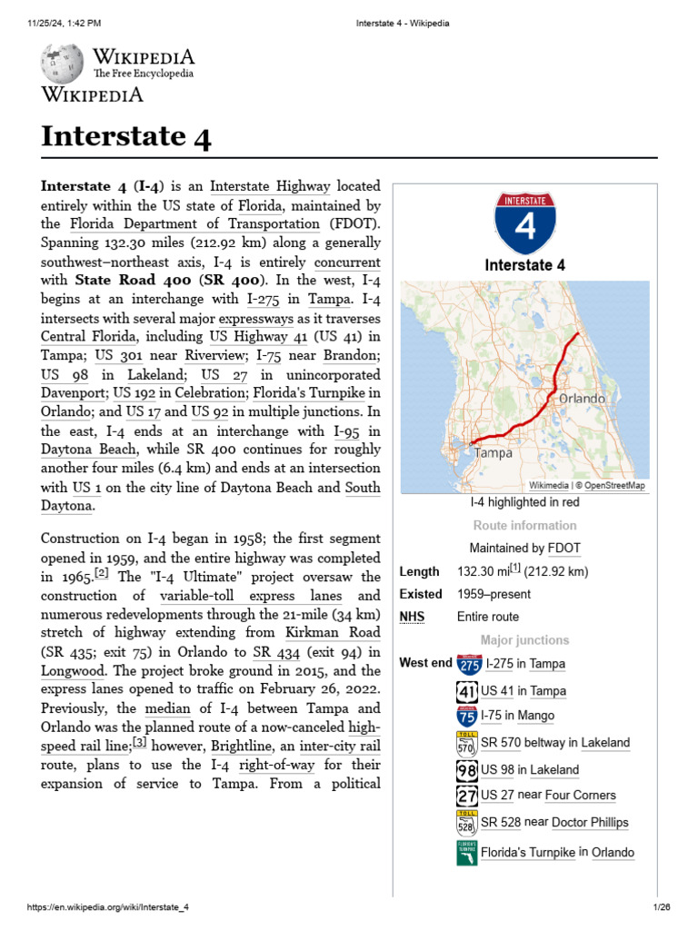 Interstate 4 - Wikipedia | PDF | Transport Infrastructure | Transport