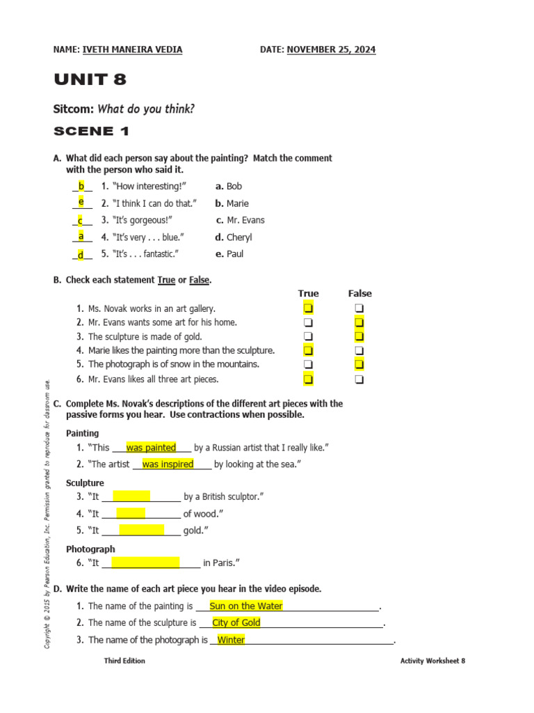 UNIT 8 TV Activity Worksheets | PDF