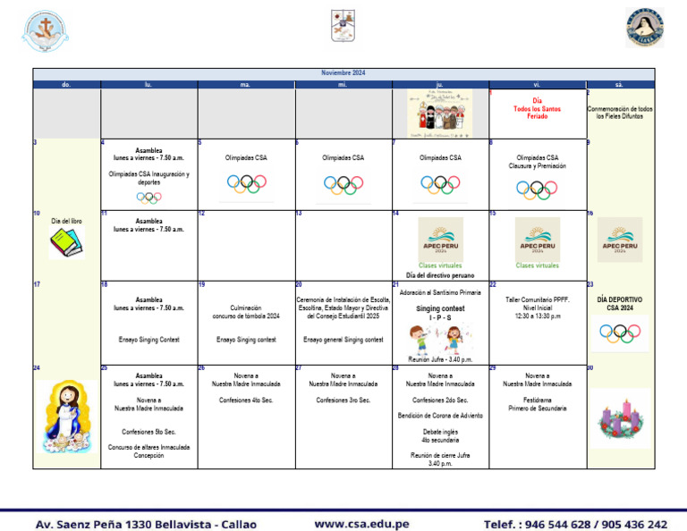 Calendario Csa Noviembre 2024 | PDF | Fiestas cristianas y días santos