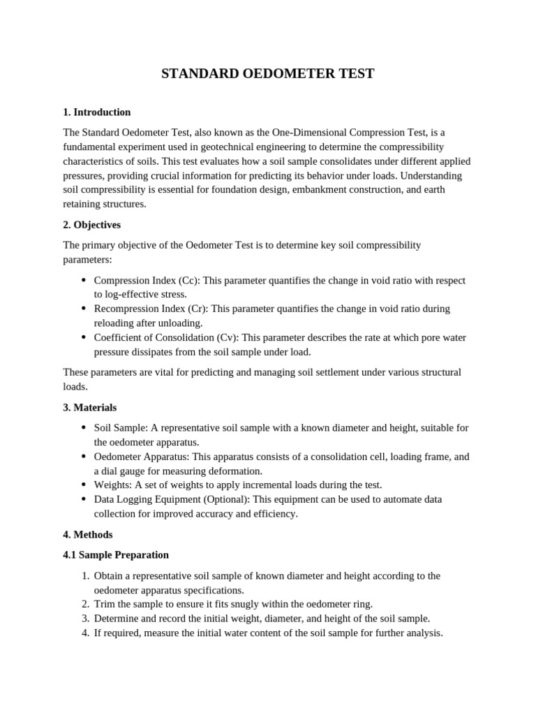 Standard Oedometer Test Procedure Guide | PDF | Applied And ...