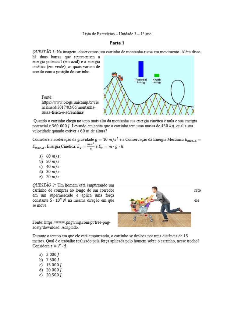 Exercícios de Física - 1° Ano Unidade 3 | PDF | Força | Leis do ...