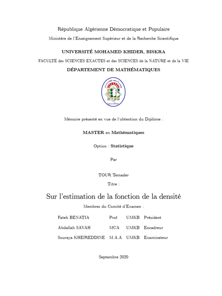 Estimation de la fonction de densité | PDF | Loi de probabilité ...