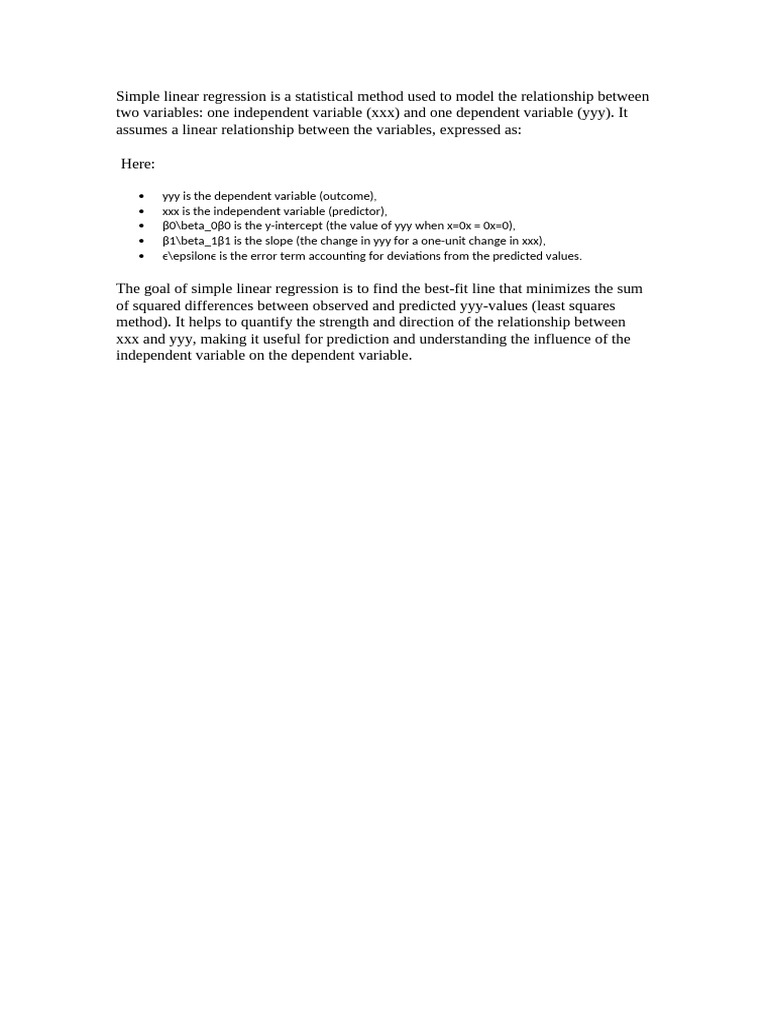 Simple Linear Regression Is A Statistical Method U | PDF