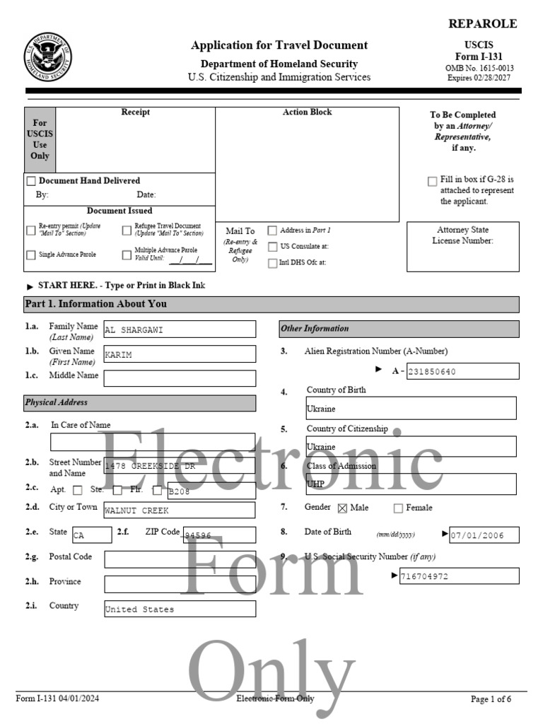 USCIS Form I-131 Application Guide | PDF | Zip Code | Asylum Seeker