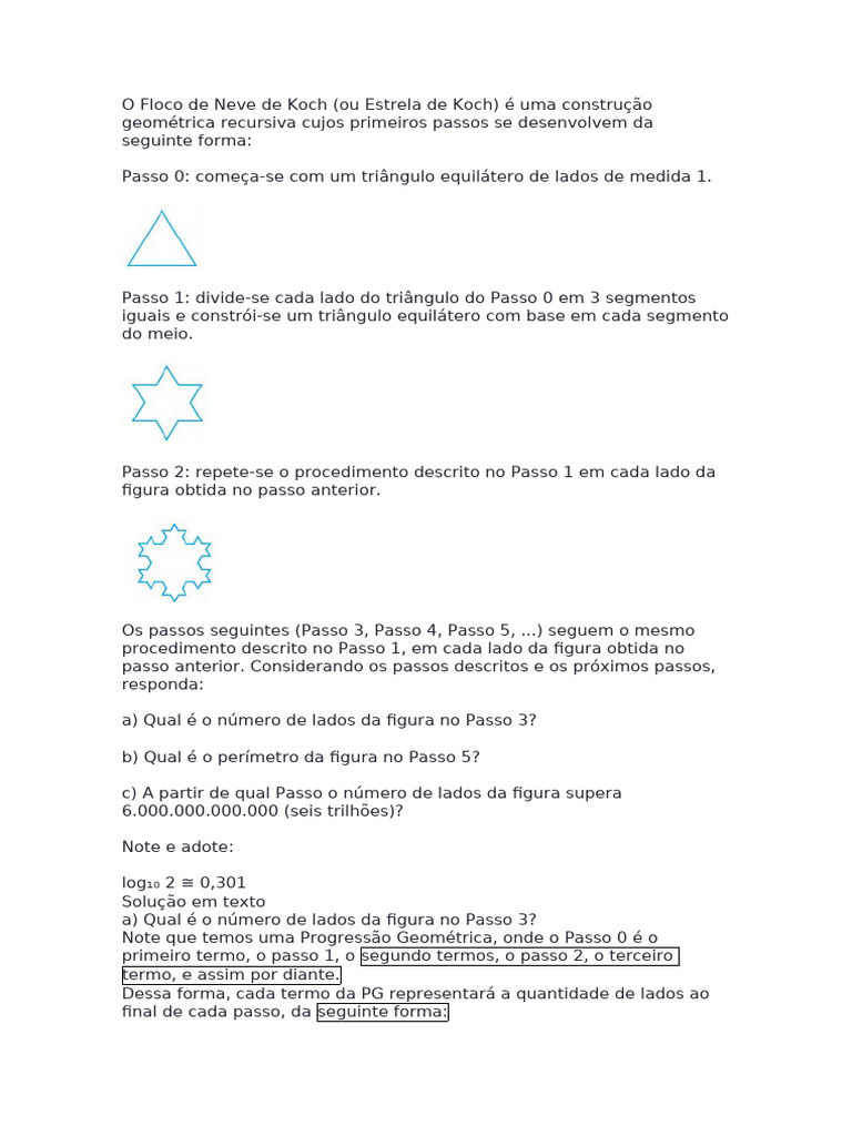 Floco de Neve de Koch: Análise de Passos | PDF | Ciências e Matemática