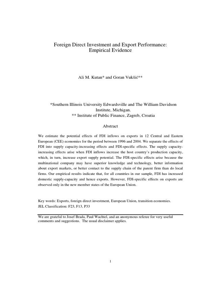 CEE FDI Impact on Exports | PDF | Foreign Direct Investment | Exports