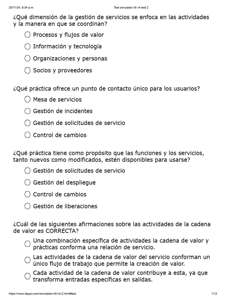 Test Simulador Itil v4 Test 2 | PDF | Itil | Informática