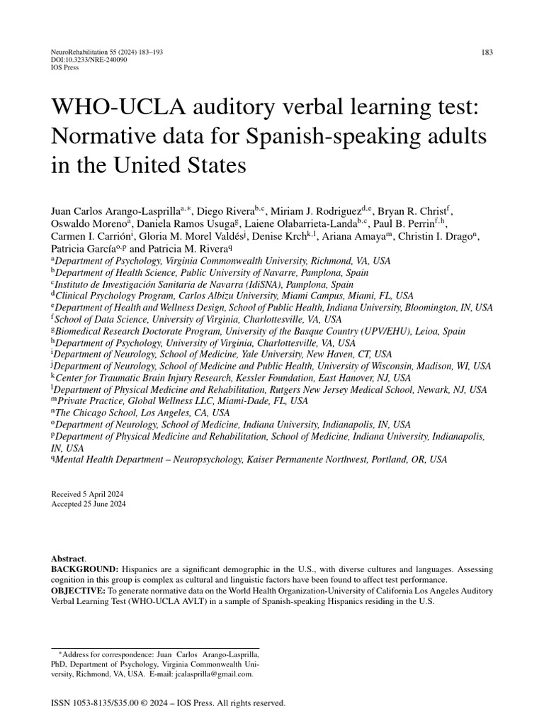 WHO-UCLA AVLT Norms for Hispanics | PDF | Dependent And Independent ...