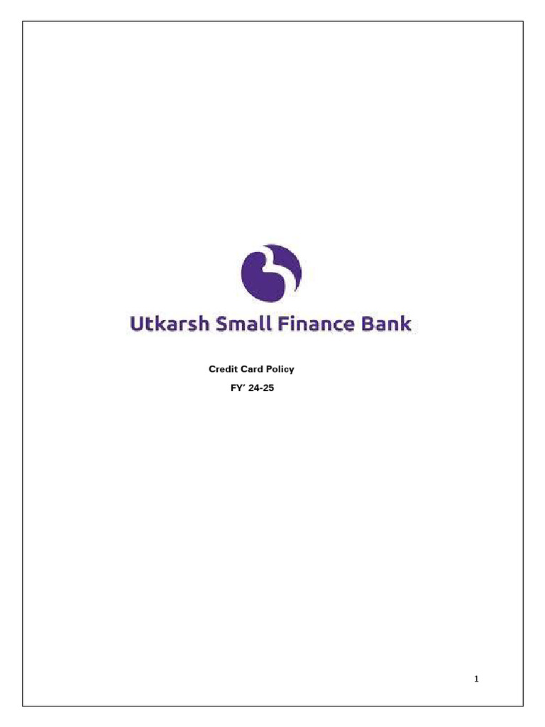 Utkarsh Small Finance Bank Credit Card Policy | PDF | Credit Card | Credit