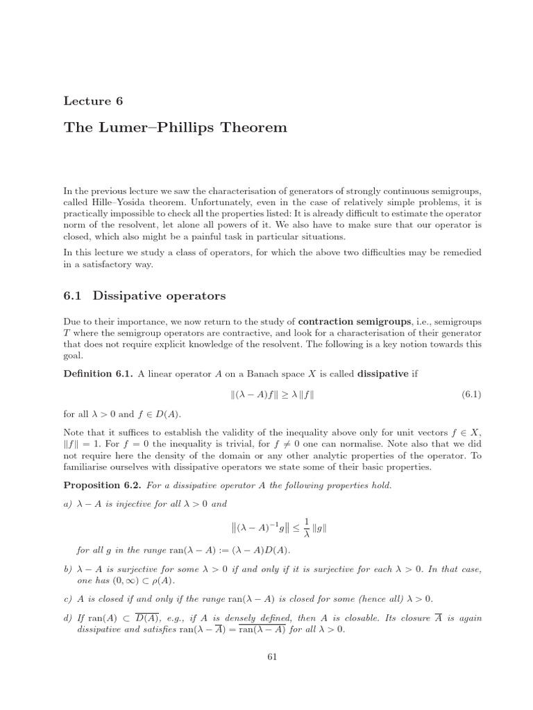 Understanding the Lumer-Phillips Theorem | PDF | Banach Space ...