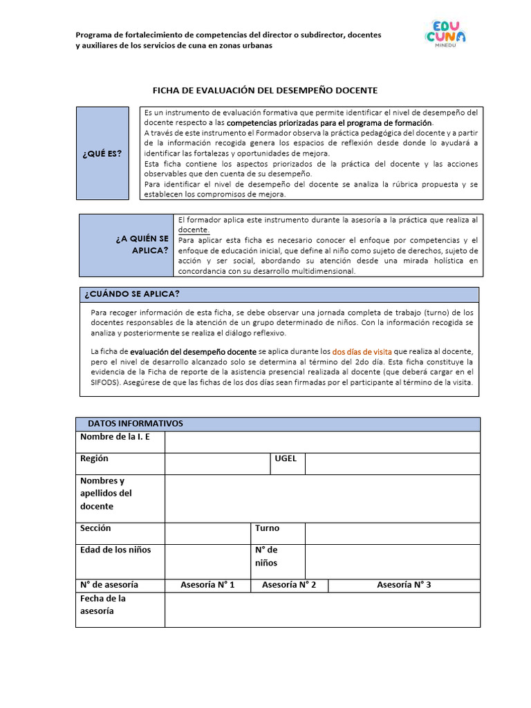 Ficha de Evaluación Del Desempeño - DOCENTE - 5.09 | PDF | Evaluación ...