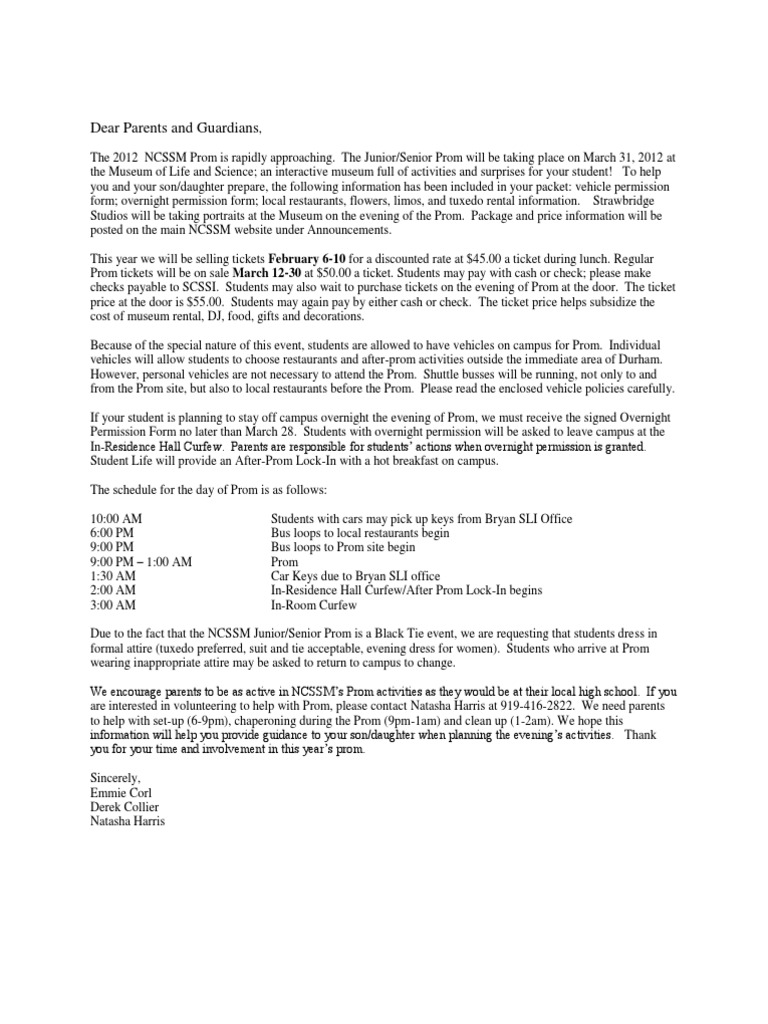 Prom Packet 2012 | PDF | Prom | Transport