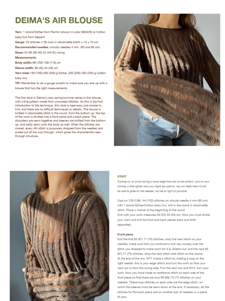 Deima's Air Blouse Knitting Pattern | PDF | Knitting | Knitting Needle