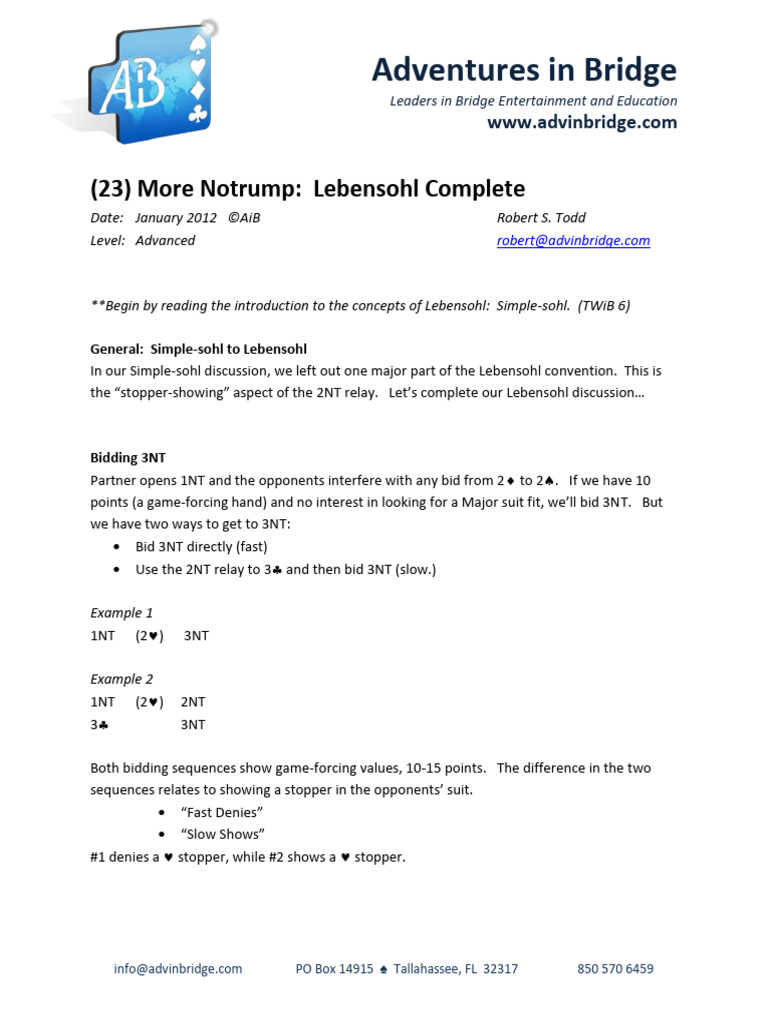 23 lebensohl complete pdf contract bridge