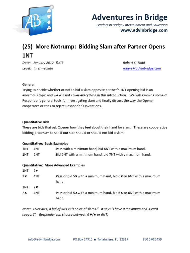 Intermediate Bridge Slam Bidding | PDF | Contract Bridge
