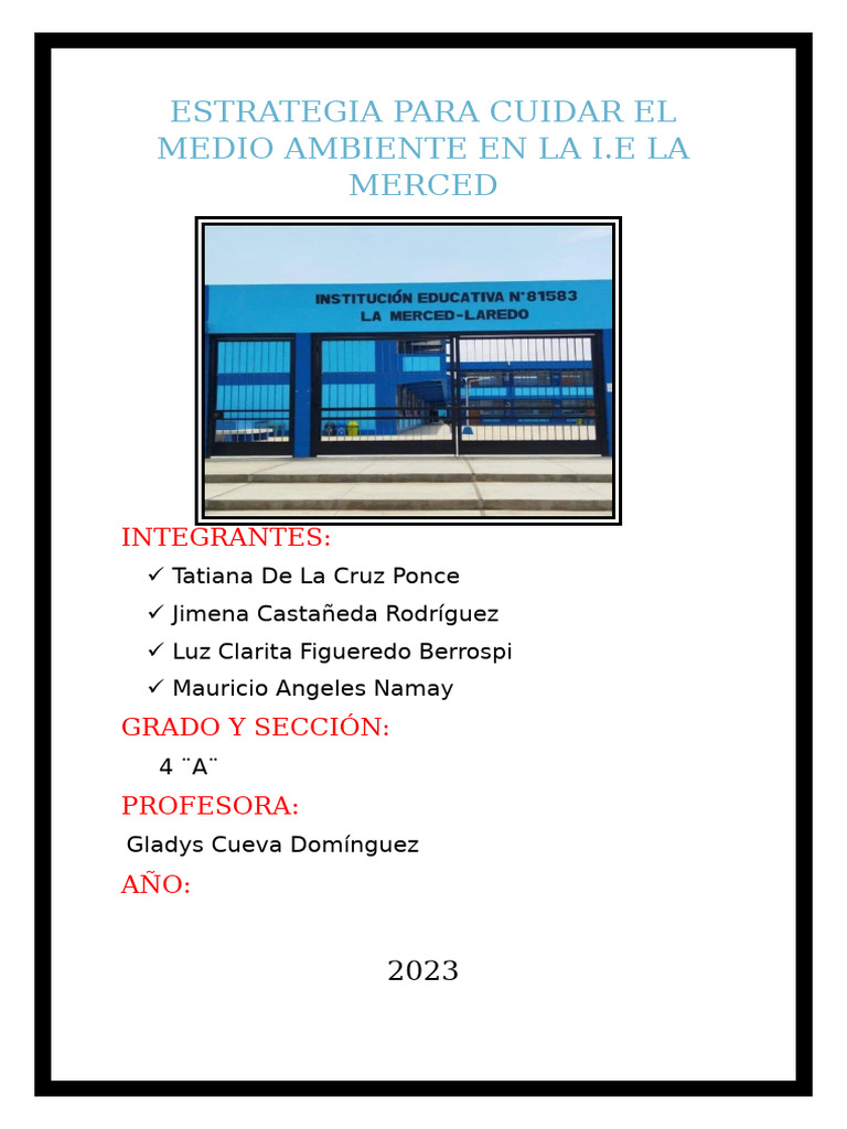 Estrategia para Cuidar El Medio Ambiente en La I.E 81583 | PDF ...