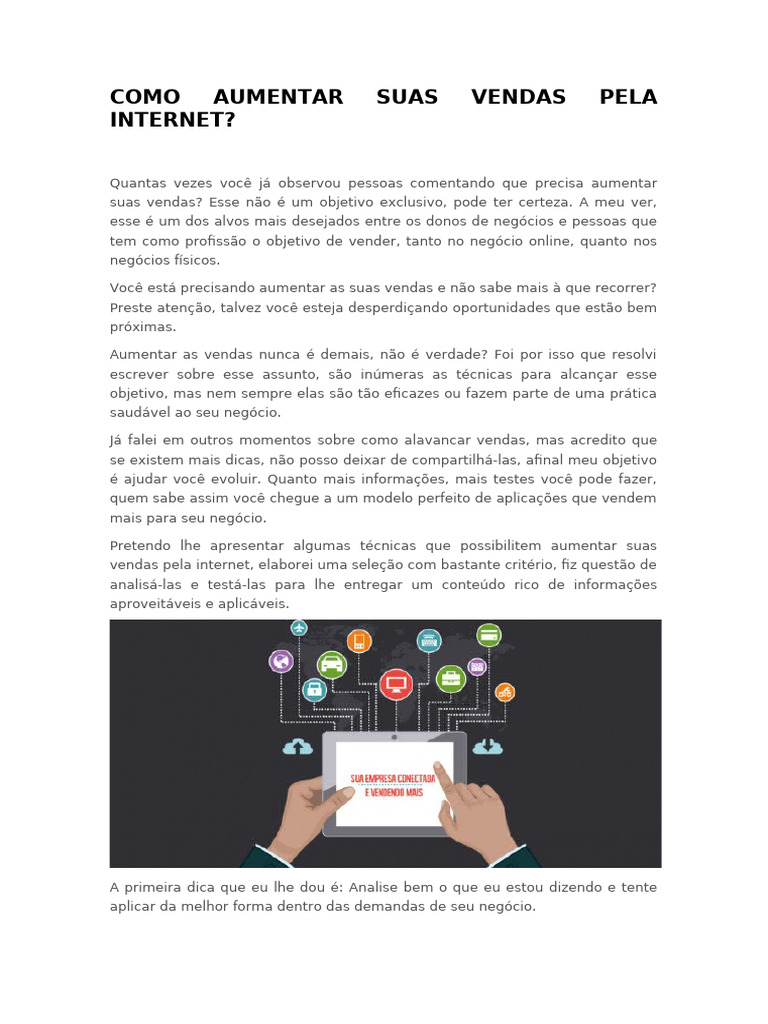 Dicas para Aumentar Vendas Online | PDF | Publicidade | Sites